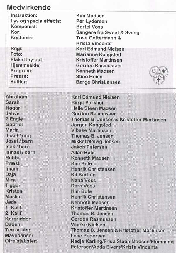 Listen over medvirkende, fra programmet